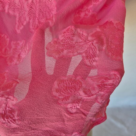 PajamaGram Silk Blend Pink Floral Textured Sheer Mini Chemise Slip Night Gown - Picture 3 of 11